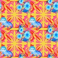 Pattern red symmetric ornament with blue flowers and dragon