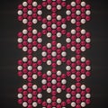 Pattern of red and white beads on black background. 3d rendering illustration