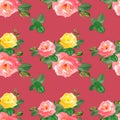 Pattern with red,yellow roses, Royalty Free Stock Photo