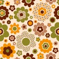 Pattern Retro funky ditsy flowers yellow brown