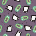 Pattern retro television and vintage radio on gray background vector art. Royalty Free Stock Photo