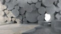 Pattern and rhythm of circular concrete blocks. Empty space concrete room with the gap and glowing light. Sun light and shadow. Co Royalty Free Stock Photo