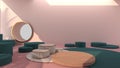 Pattern and rhythm of circular concrete blocks green color, Round marble Podium and wood podium. Empty space concrete room with th