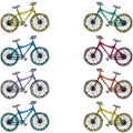 Pattern Ribbon of Bicycles Bike Background. Realistic Hand Drawn Illustration. Savoyar Doodle Style. Royalty Free Stock Photo