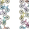 Pattern Ribbon of Bicycles Bike Background. Realistic Hand Drawn Illustration. Savoyar Doodle Style. Royalty Free Stock Photo