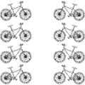 Pattern Ribbon of Bicycles Bike Background. Realistic Hand Drawn Illustration. Savoyar Doodle Style. Royalty Free Stock Photo