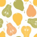 Pattern with ripe pears. Stylized hand drawn Royalty Free Stock Photo