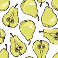 Pattern with ripe pears. Stylized hand drawn Royalty Free Stock Photo