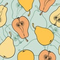 Pattern with ripe pears. Stylized hand drawn Royalty Free Stock Photo