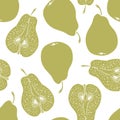 Pattern with ripe pears. Stylized hand drawn Royalty Free Stock Photo