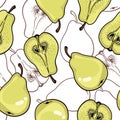 Pattern with ripe pears. Stylized hand drawn Royalty Free Stock Photo