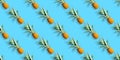 Pattern of ripe pineapples isolated on blue background. Seamless pattern Royalty Free Stock Photo