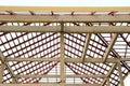Pattern roof steel square frame structure for building construction on sky background. concrete pillars building strong joint ceme Royalty Free Stock Photo