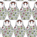 Pattern with the Russian dolls matrioshka Babushka on sketch white background. Royalty Free Stock Photo