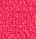 Pattern from the Russian Gothic font. Vector. Neo-Russian modern Gothic. Red letters on a pink background. Medieval European style Royalty Free Stock Photo