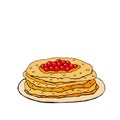 Pattern of Russian holiday Maslenitsa. Collection of traditional Russian symbol: pancakes caviar. Shrovetide icon in hand draw