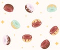 A pattern of said delicious donuts falling or levitating against the background of your design