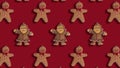 Pattern of Santa Claus and Gingerbread man cookies on red background