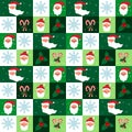 Pattern with Santa Claus, snowflakes and holly. Christmas and New Year. Vector background made of colored blocks. Royalty Free Stock Photo