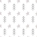 Pattern Scandinavian kids doodles elements monochrome fir tree elements and star background