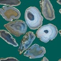 Pattern -pattern of scanned slices of natural agate minerals on a green background