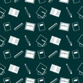 Pattern with school supplies on green background Royalty Free Stock Photo