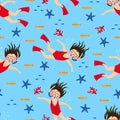 Pattern scuba diving girl swimming