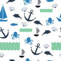 pattern sea ship anchor fish background