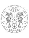Pattern with seahorse. Illustration of the underwater kingdom. Mandala with an animal. Coloring page for kids