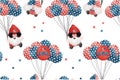 Pattern seamless background of 4th of July Gnome Patriotic holding USA balloon and garland banner America Independence day cartoon