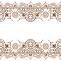 Pattern seamless brown henna border elements in Indian mehndi style for tattoo or card isolated on white background.