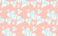 The pattern is seamless from cold, light blue, shiny, glass hearts with highlights to St. Valentine`s Day on a pink background. Royalty Free Stock Photo