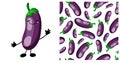 PATTERN seamless eggplant. eggplant character. children`s illustration. Vegetarianism and vegetarian. Vegetables