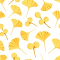 Pattern seamless ginkgo biloba leaves and berries. Vector set in flat style