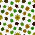 Pattern seamless with green, yellow and brown floral ornaments on white background. Flower Texture for kitchen wallpaper or Royalty Free Stock Photo