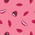 Pattern seamless illustration with lips of different shapes in different emotional states, vector isolated on pink Royalty Free Stock Photo