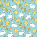 Pattern seamless kids with weather doodle element. Weather. Clouds and sun. Cute vector characters. Modern vector seamless pattern Royalty Free Stock Photo