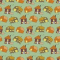 Pattern seamless kids with worship place doodle element. Vector cute seamless pattern with doodle traditional houses. Vector