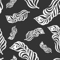 2353 pattern, seamless pattern in monochrome colors, stylized feathers, wallpaper ornament, wrapping paper Royalty Free Stock Photo