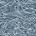 Pattern Seamless Ocean Waves hand draw asian style Royalty Free Stock Photo