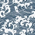 Pattern Seamless Ocean Waves hand draw asian style Royalty Free Stock Photo