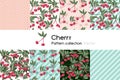 Pattern with seamless patterns collection of red cherry berry with leaves vector illustration on white background Royalty Free Stock Photo
