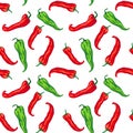 Pattern seamless red green hot chili pepper isolated on white background. Royalty Free Stock Photo