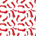 Pattern seamless red hot chili pepper isolated on white background. Royalty Free Stock Photo
