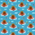 The pattern is seamless with a relaxing capybara a swimming circle with tropical fruits and a cocktail Royalty Free Stock Photo