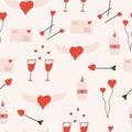 Seamless pattern with romantic letters and decoration hearts.