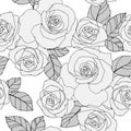 1554 pattern, seamless pattern, rose and leaves in monochrome colors, wedding background, linear pattern