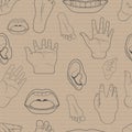 Pattern seamless set of body parts is hand mouth ear foot. doodle hand drawing design style. illustration eps10