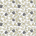 Pattern seamless striped box container with delicious popcorn on white background.