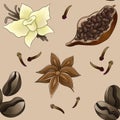 pattern seamless vanilla star anise cocoa coffee carnation